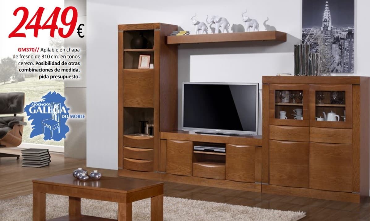 Mueble apilable de salón en chapa de fresno - Imagen 1