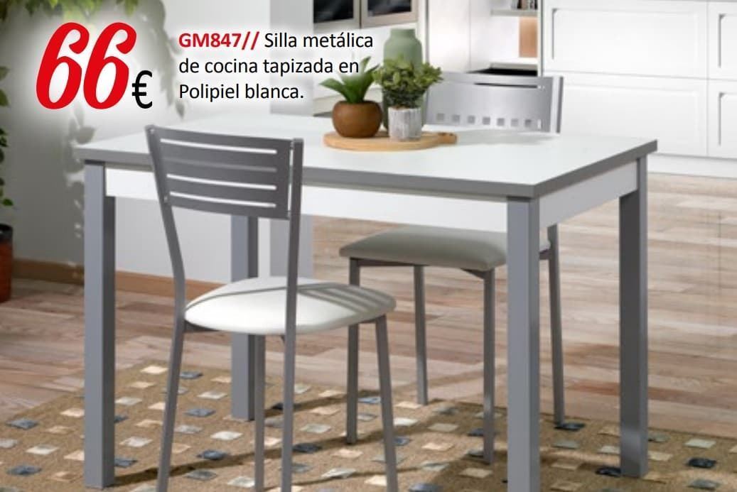 Silla de cocina metal tapizada blanca Lalín