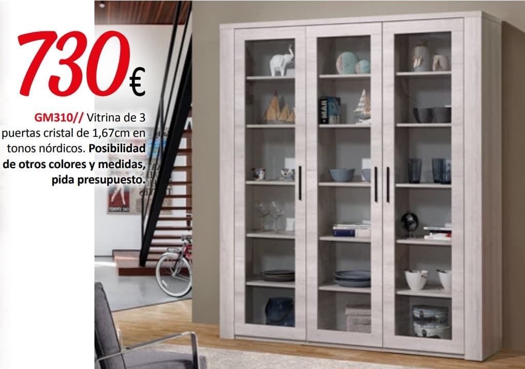 Vitrina de 3 puertas de cristal en tonos nórdicos - Imagen 1